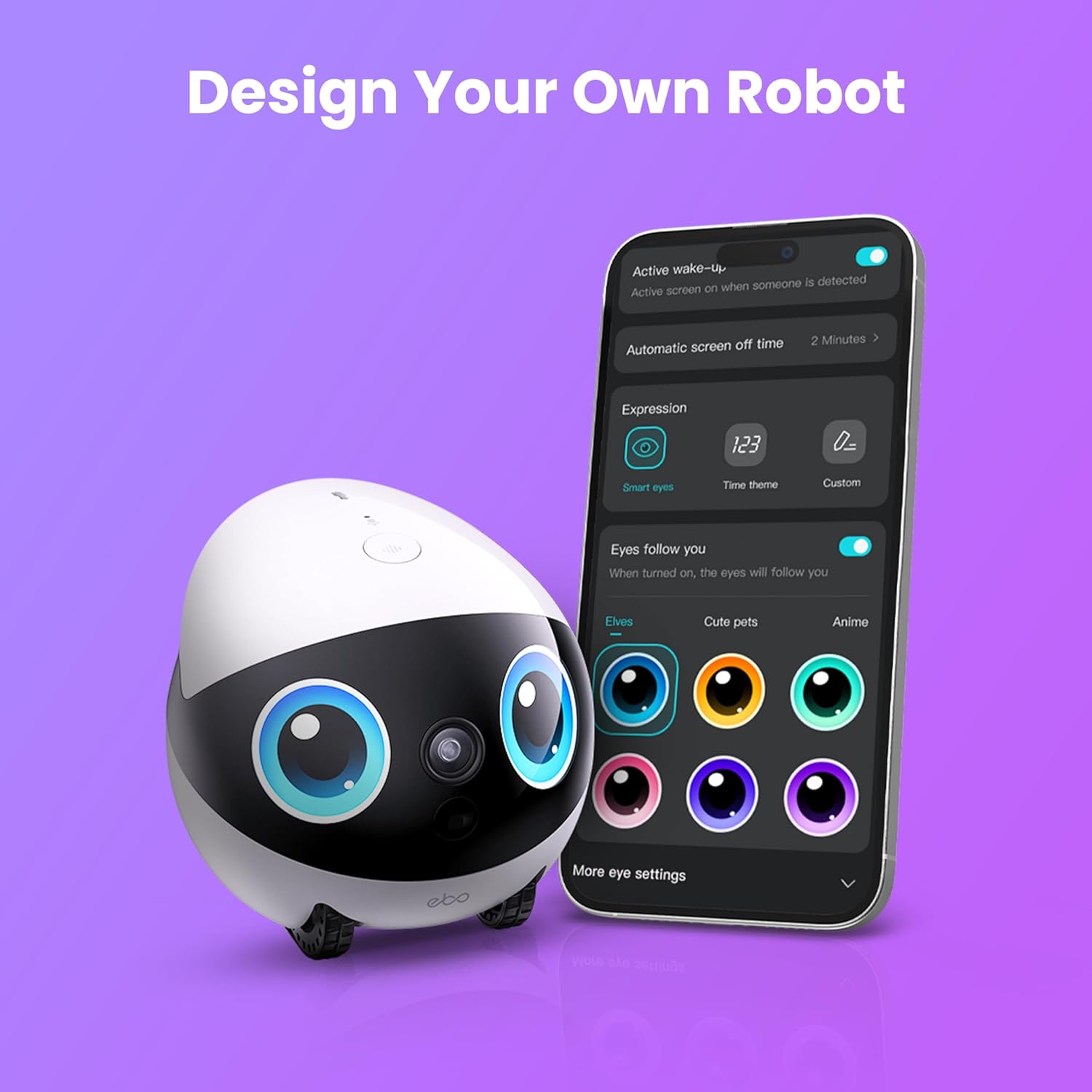 Enabot EBO 3K Home Camera Robot Air 2 Plus: Indoor Camera, Movable Robot Companion, 2-Way Video, AI Chat Mode, Auto-Recharge, Long Battery Life, Custom Facial Image, Night Vision, 32GB Memory Card