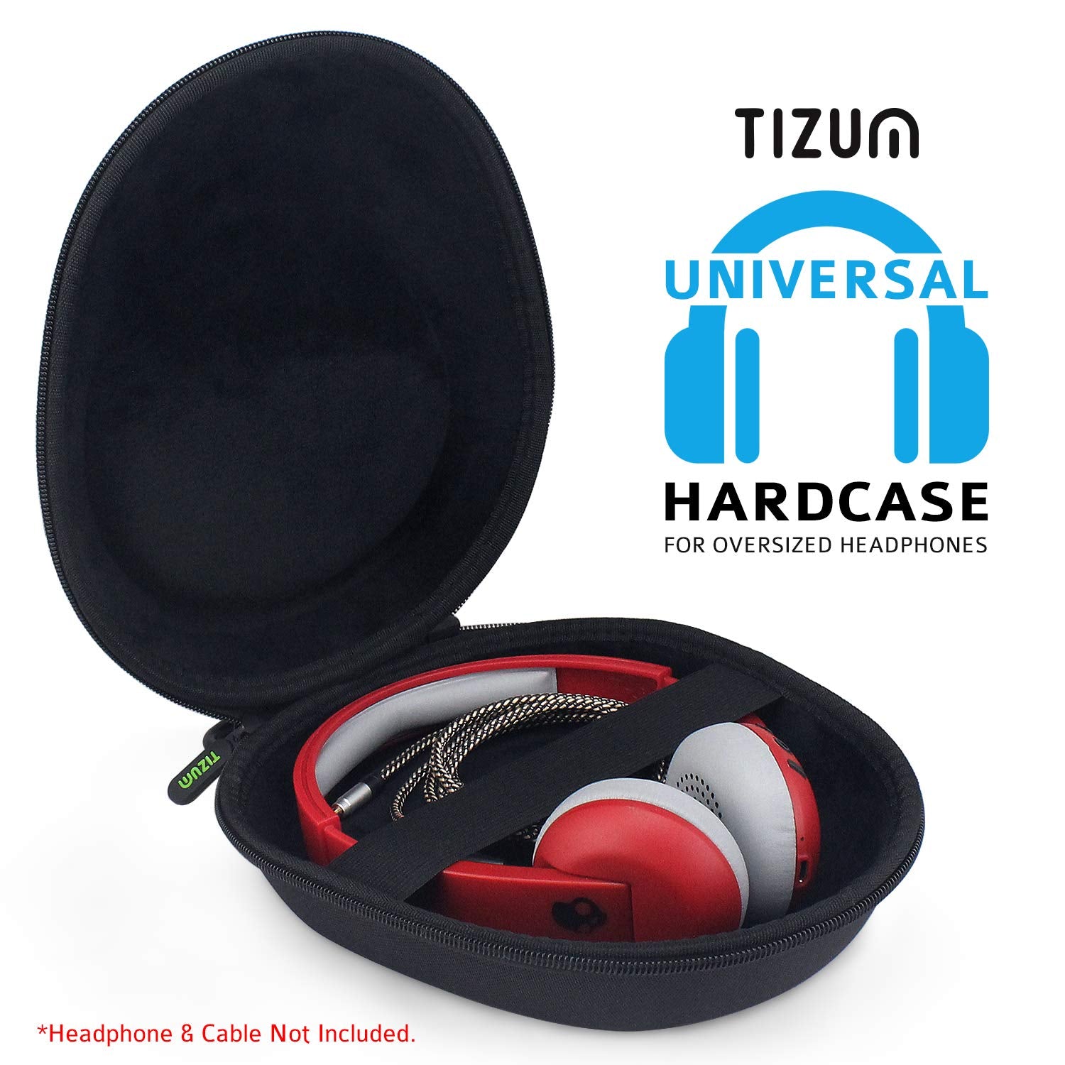 Tizum EVA Material Hard Shell EVA Headphone Carrying Case for Universal Oversized Over-Ear Headset, Shockproof, Water Repellent, Anti-Pressure Portable Protective Pouch, Black