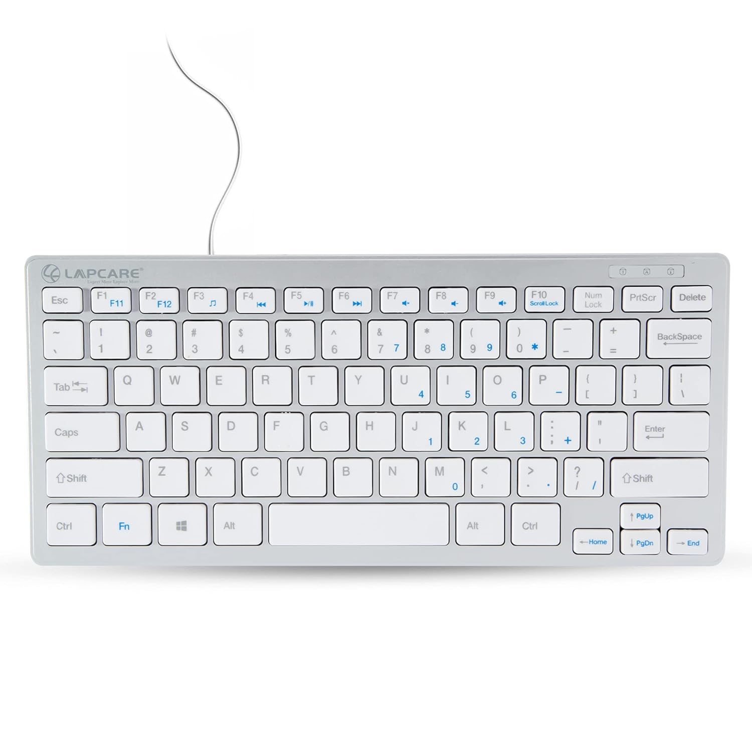 Lapcare D-Lite Silver Mini Wired Keyboard – 87 Key Compact USB Keyboard with Multimedia Fn Keys, Quiet Chocolate Keycaps, UV Coating, 8 Million Keystroke Life - Plug & Play for PC/Laptop (Silver)