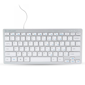 Lapcare D-Lite Silver Mini Wired Keyboard – 87 Key Compact USB Keyboard with Multimedia Fn Keys, Quiet Chocolate Keycaps, UV Coating, 8 Million Keystroke Life - Plug & Play for PC/Laptop (Silver)