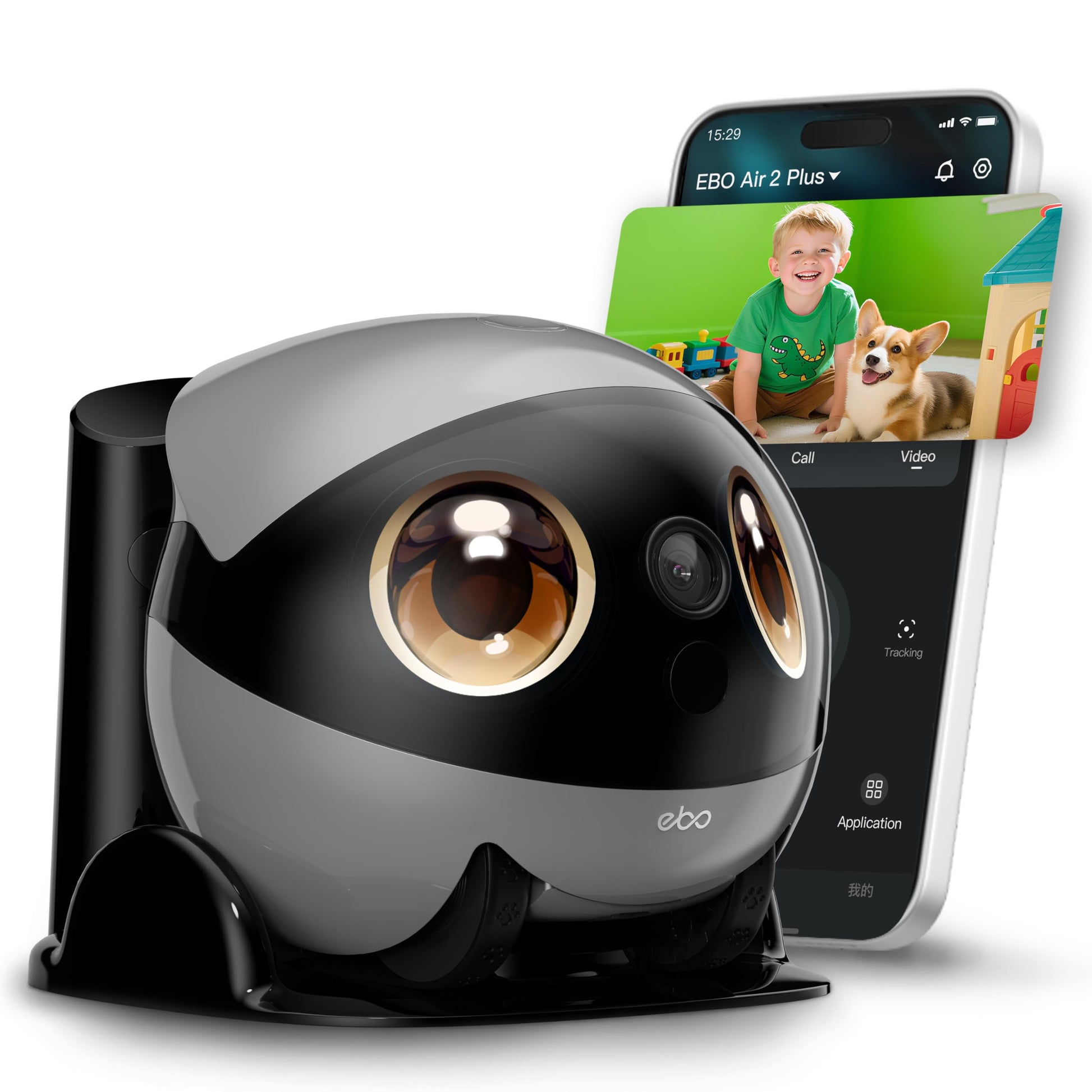 Enabot EBO 3K Home Camera Robot Air 2 Plus: Indoor Camera, Movable Robot Companion, 2-Way Video, AI Chat Mode, Auto-Recharge, Long Battery Life, Custom Facial Image, Night Vision, 32GB Memory Card