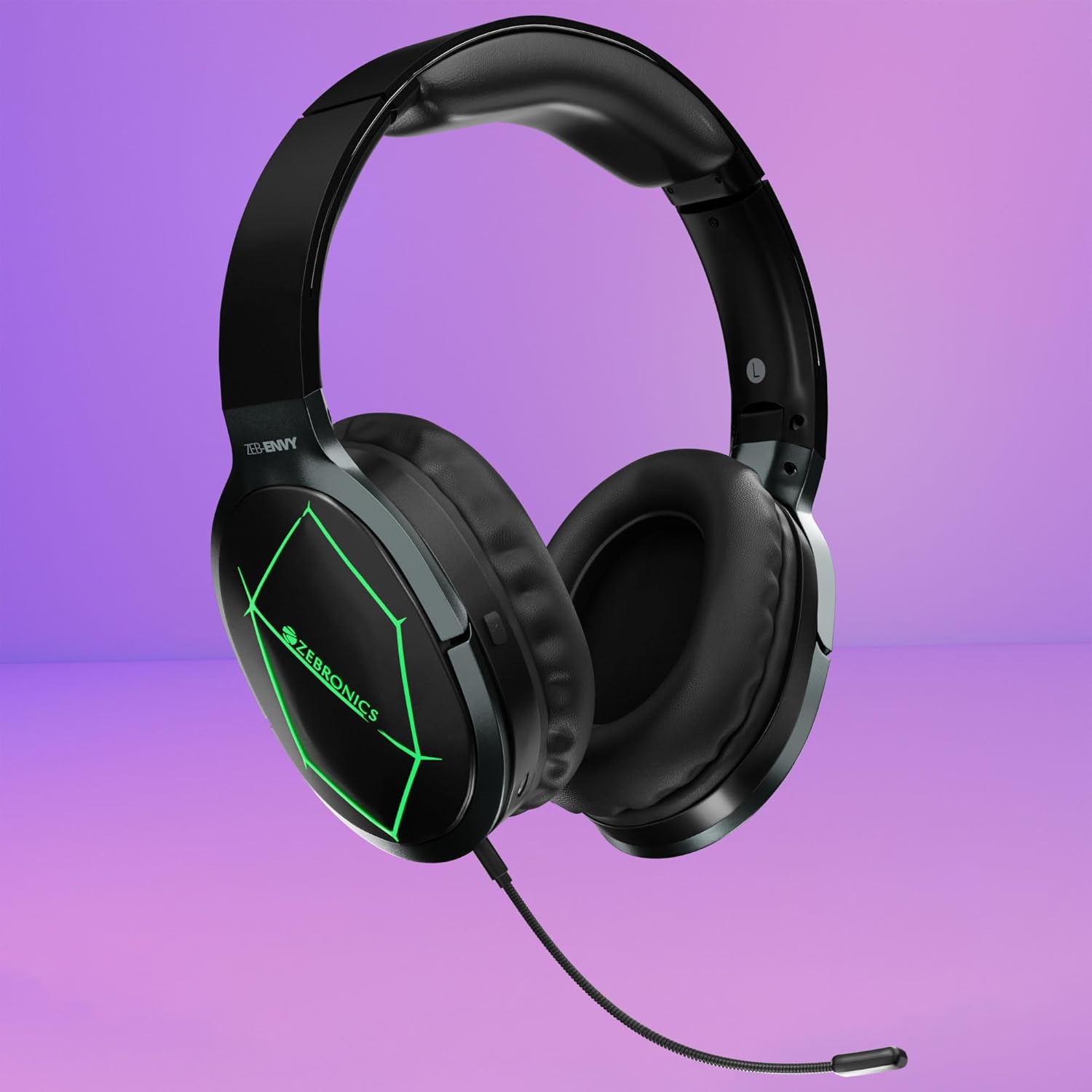ZEBRONICS Zeb-Envy Bluetooth Wireless Over Ear Headphones with Mic with 33 hrs Playback time, Voice Assistant, with Detachable, Breathing RGB Lights and (Black)