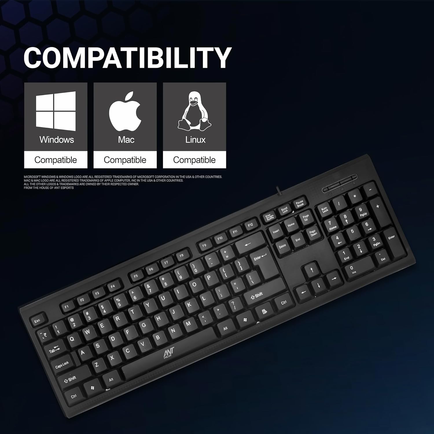 Ant Value FKBRI01 Ultra-Slim Compact USB Wired Keyboard for Mac and PC,Windows 10/8 / 7 / Vista/XP, Spill-Resistant Silent Keyboard – Membrane Water-Resistant Coating 10 Million Keystrokes (Black)