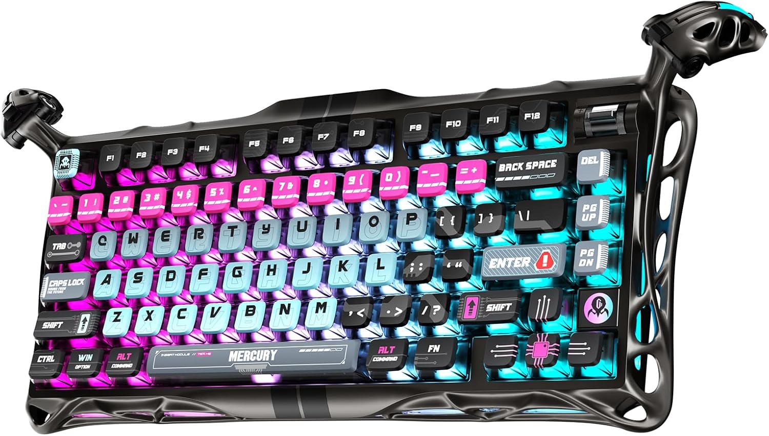 GravaStar Mercury V75 Pro HE Keyboard – 75% Layout Gaming Keyboard, Hall‑Effect Magnetic Switches, Only Wired, Hot‑Swappable, 8000 Hz Polling, Dual‑Zone RGB, Semi‑Aluminum Frame with Cyberpunk