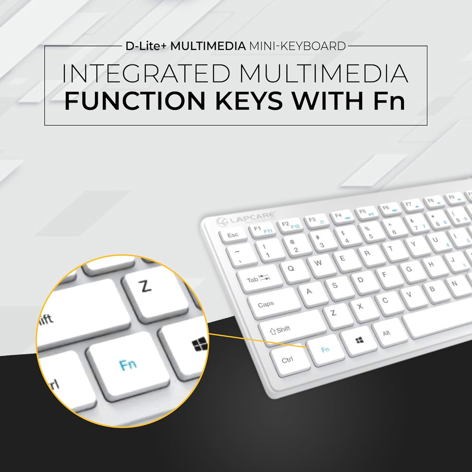 Lapcare D-Lite Silver Mini Wired Keyboard – 87 Key Compact USB Keyboard with Multimedia Fn Keys, Quiet Chocolate Keycaps, UV Coating, 8 Million Keystroke Life - Plug & Play for PC/Laptop (Silver)