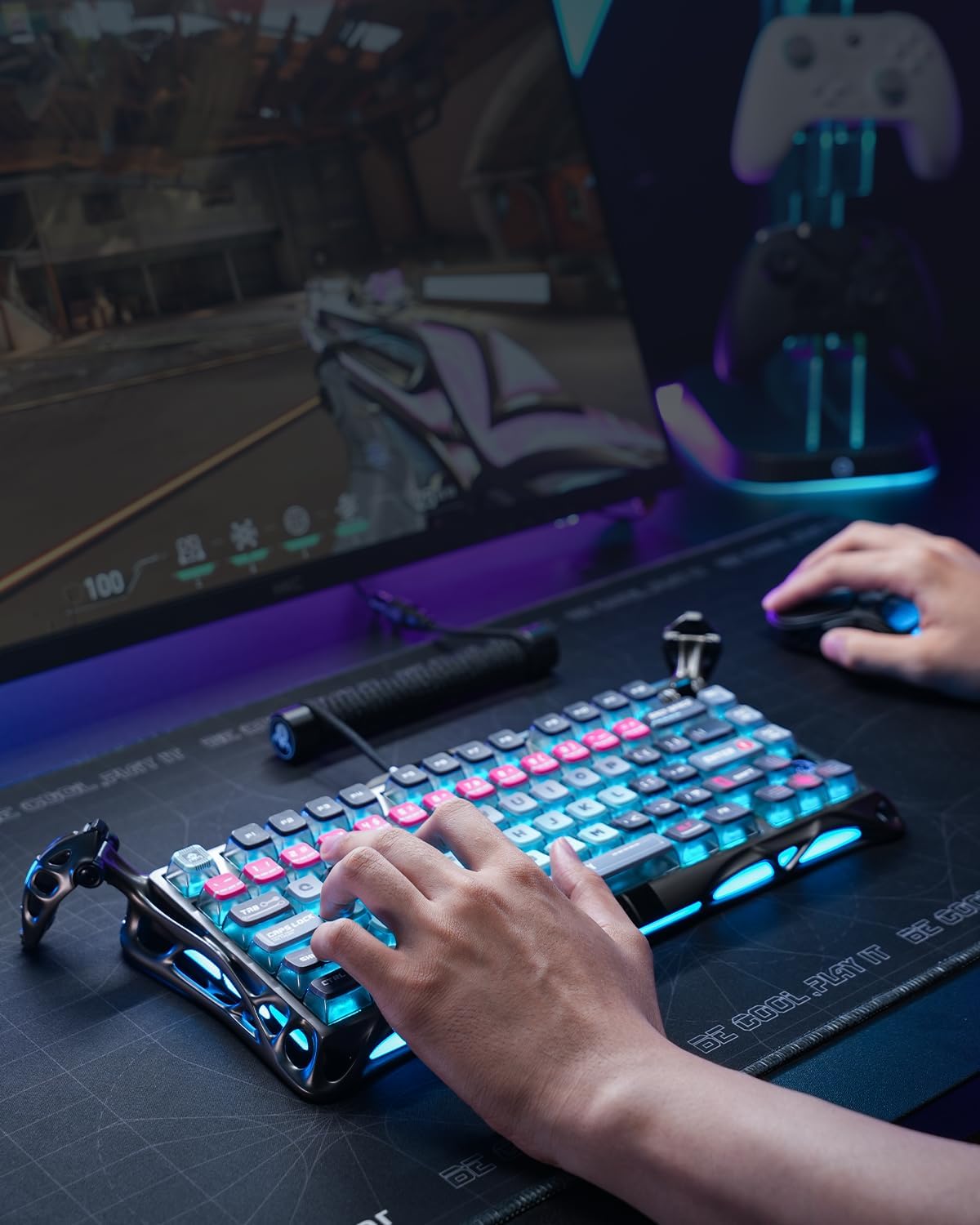 GravaStar Mercury V75 Pro HE Keyboard – 75% Layout Gaming Keyboard, Hall‑Effect Magnetic Switches, Only Wired, Hot‑Swappable, 8000 Hz Polling, Dual‑Zone RGB, Semi‑Aluminum Frame with Cyberpunk