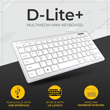 Lapcare D-Lite Silver Mini Wired Keyboard – 87 Key Compact USB Keyboard with Multimedia Fn Keys, Quiet Chocolate Keycaps, UV Coating, 8 Million Keystroke Life - Plug & Play for PC/Laptop (Silver)