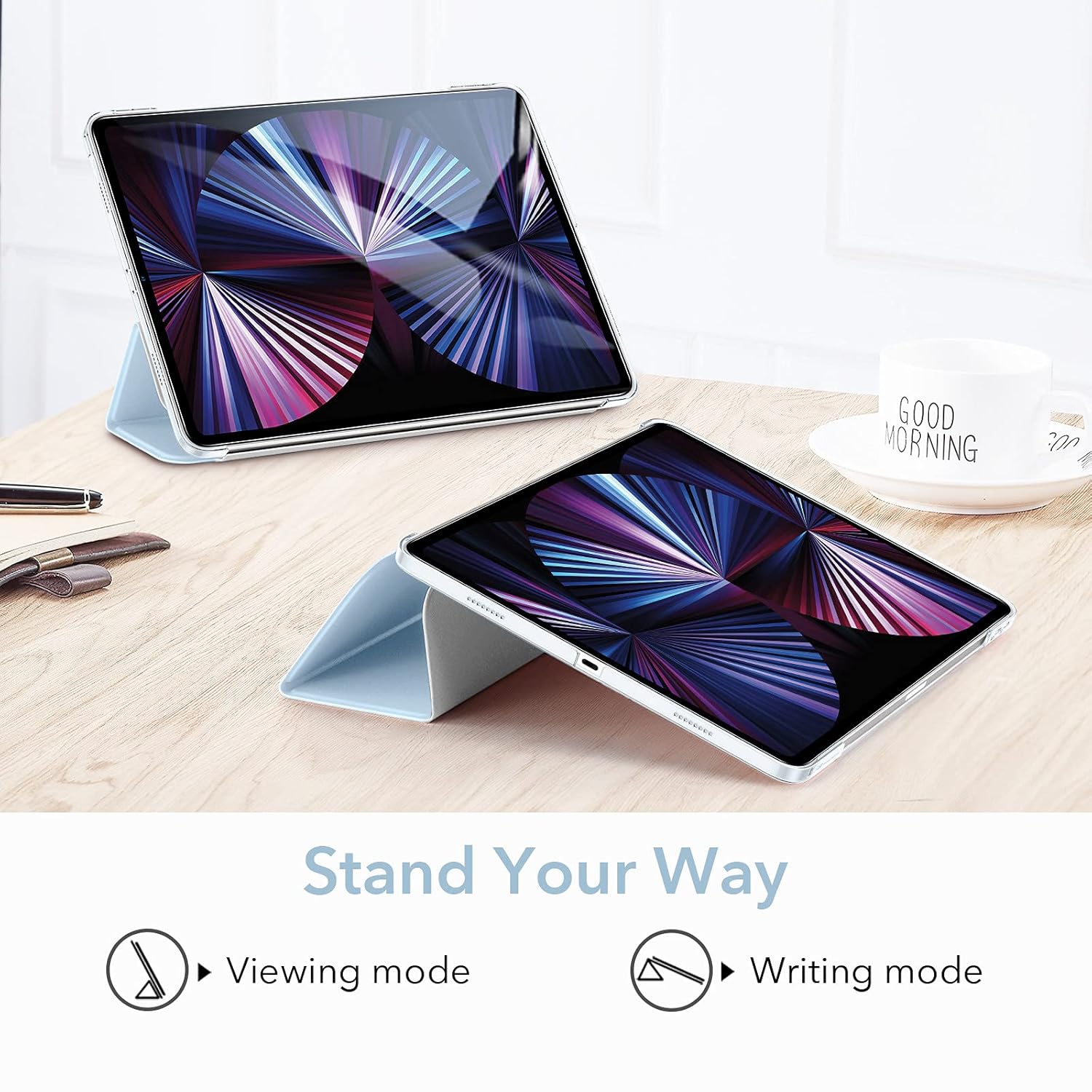 ESR for iPad Pro 11 inch Case (2021, 3rd Generation), Translucent Stand Case, iPad Pro Cover with Clasp, Auto Sleep and Wake, Pencil 2 Wireless Charging, Ascend Trifold Case, Sky Blue