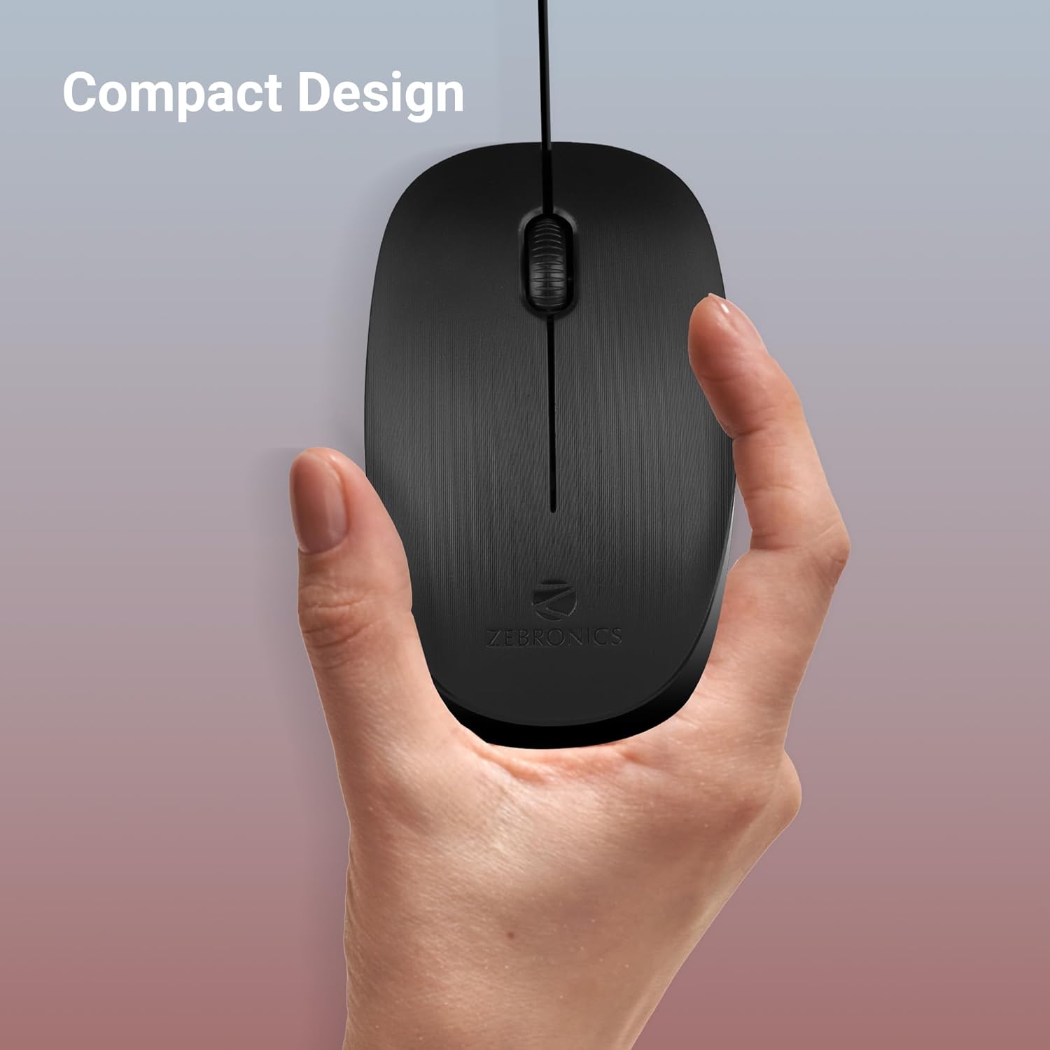 Zebronics Zeb-Power Wired USB Mouse, 3-Button, 1200 DPI Optical Sensor, Plug & Play, for Windows/Mac