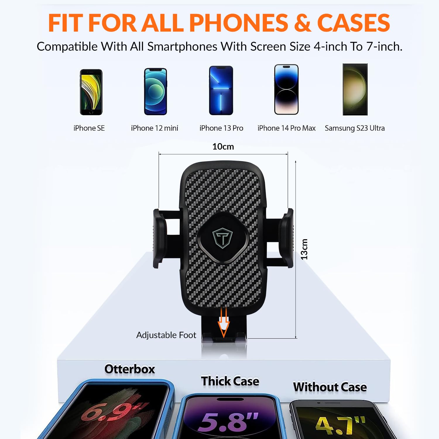 Tukzer Universal Car Mount Mobile Holder Stand| Strong Suction Cup, Double Shift Locking for Dashboard Windshield| Quick Touch Release, Long Telescopic Arm, 360° Rotatable Head| for All Mobile Phones,Black