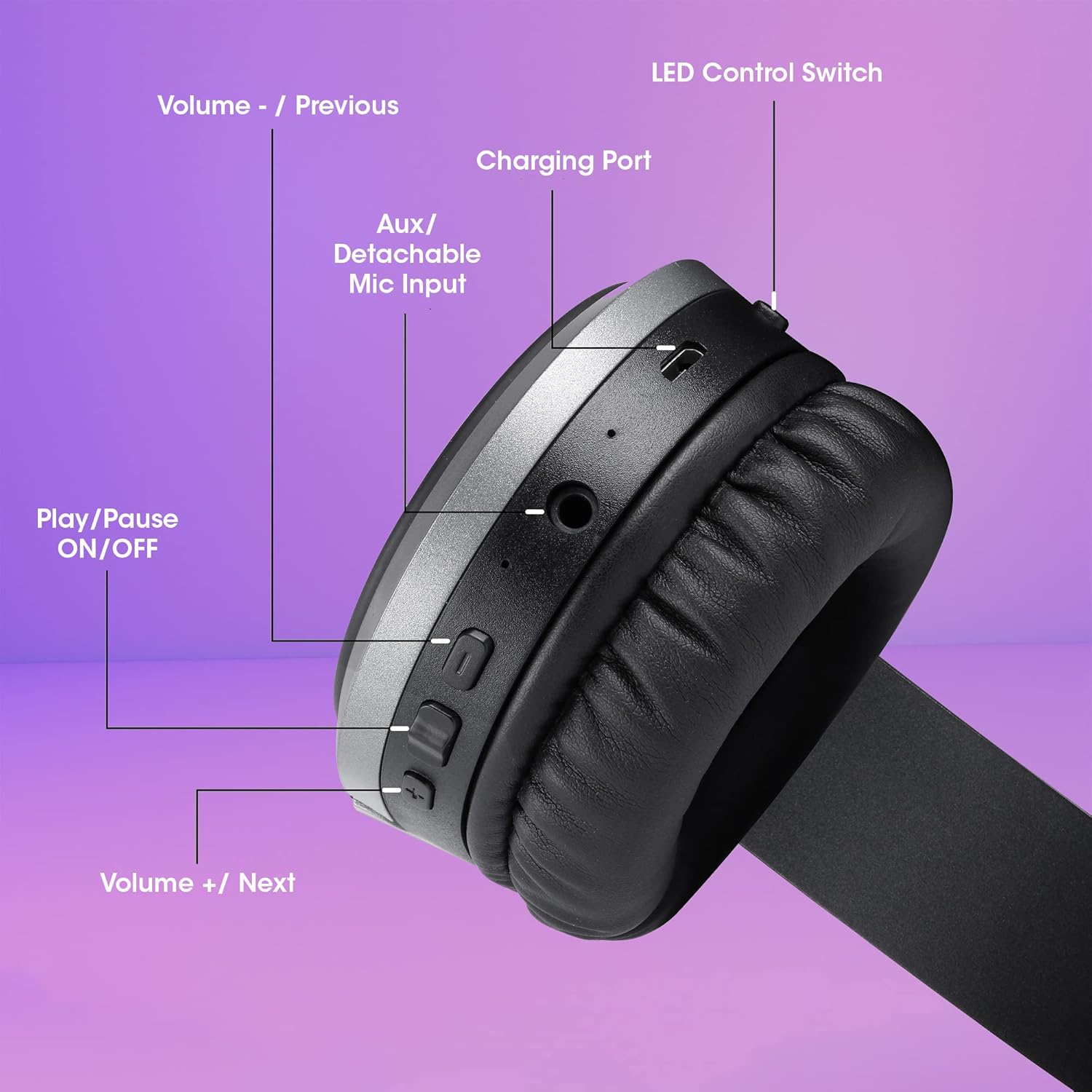 ZEBRONICS Zeb-Envy Bluetooth Wireless Over Ear Headphones with Mic with 33 hrs Playback time, Voice Assistant, with Detachable, Breathing RGB Lights and (Black)