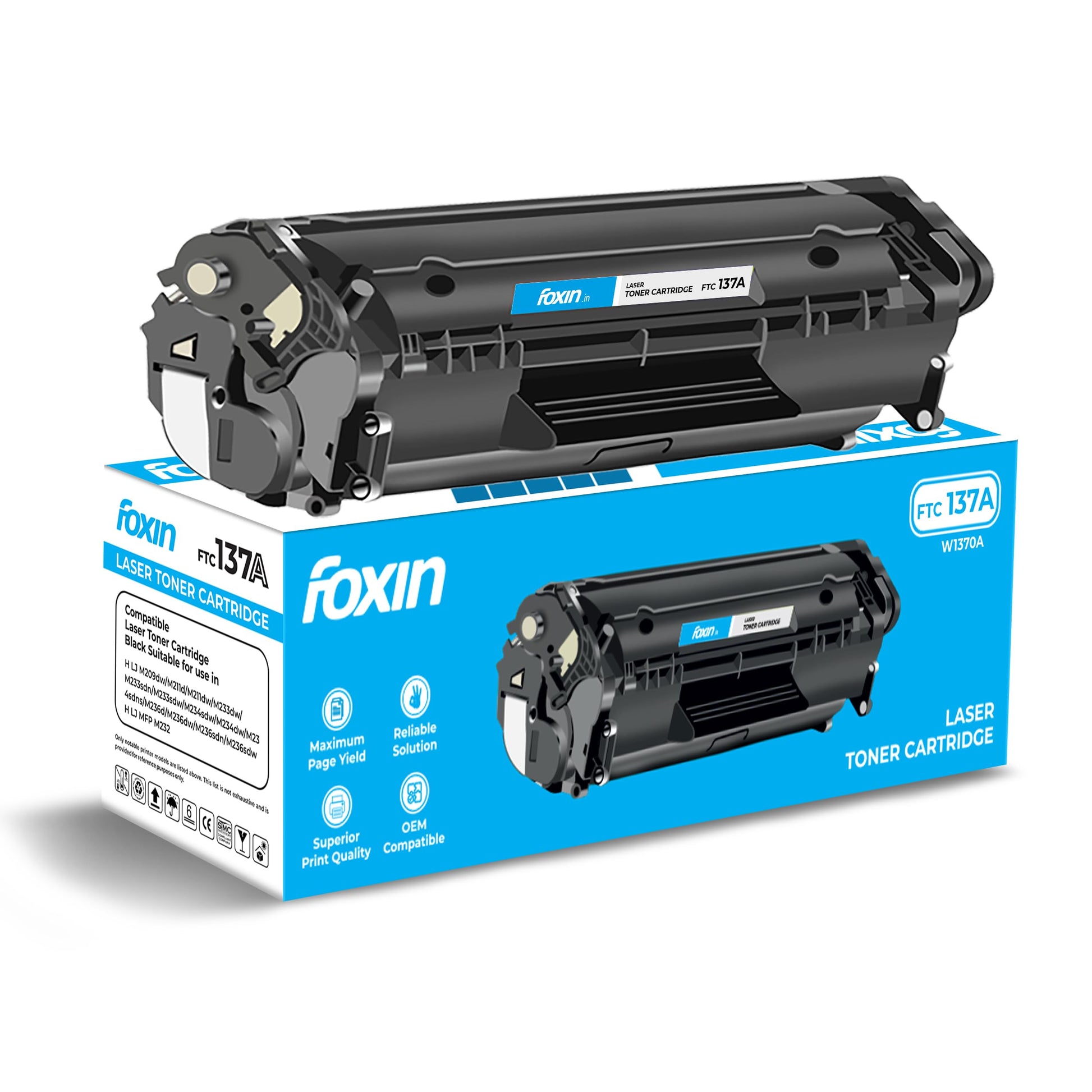 Foxin FTC 12A Laser Printer Cartridge Compatible with 1020, M1005, 1018, 1010, 1012, 1015, 1022, 1022N, 1022NW, 3015, 3020, 3030, 3050, 3050Z, 3052, 3055 / 12A Cartridge / Black