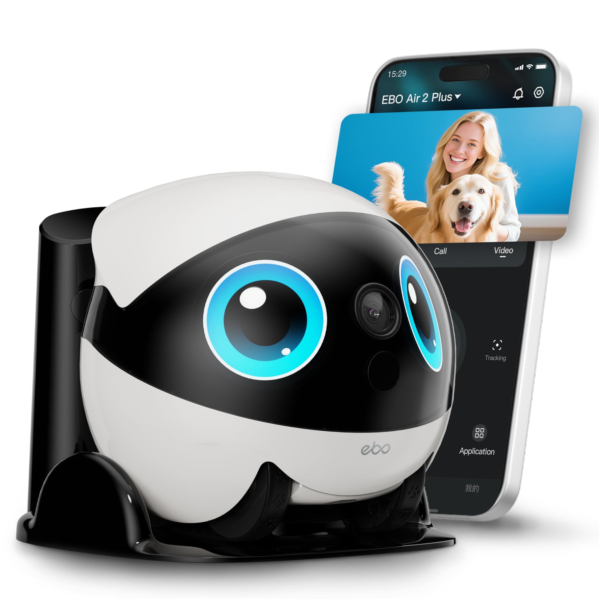 Enabot EBO 3K Home Camera Robot Air 2 Plus: Indoor Camera, Movable Robot Companion, 2-Way Video, AI Chat Mode, Auto-Recharge, Long Battery Life, Custom Facial Image, Night Vision, 32GB Memory Card