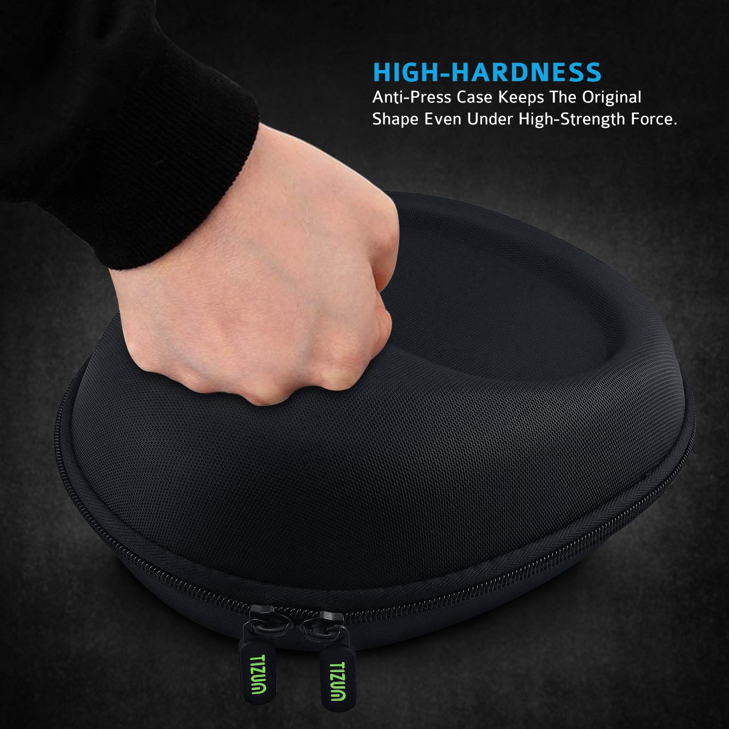 Tizum EVA Material Hard Shell EVA Headphone Carrying Case for Universal Oversized Over-Ear Headset, Shockproof, Water Repellent, Anti-Pressure Portable Protective Pouch, Black