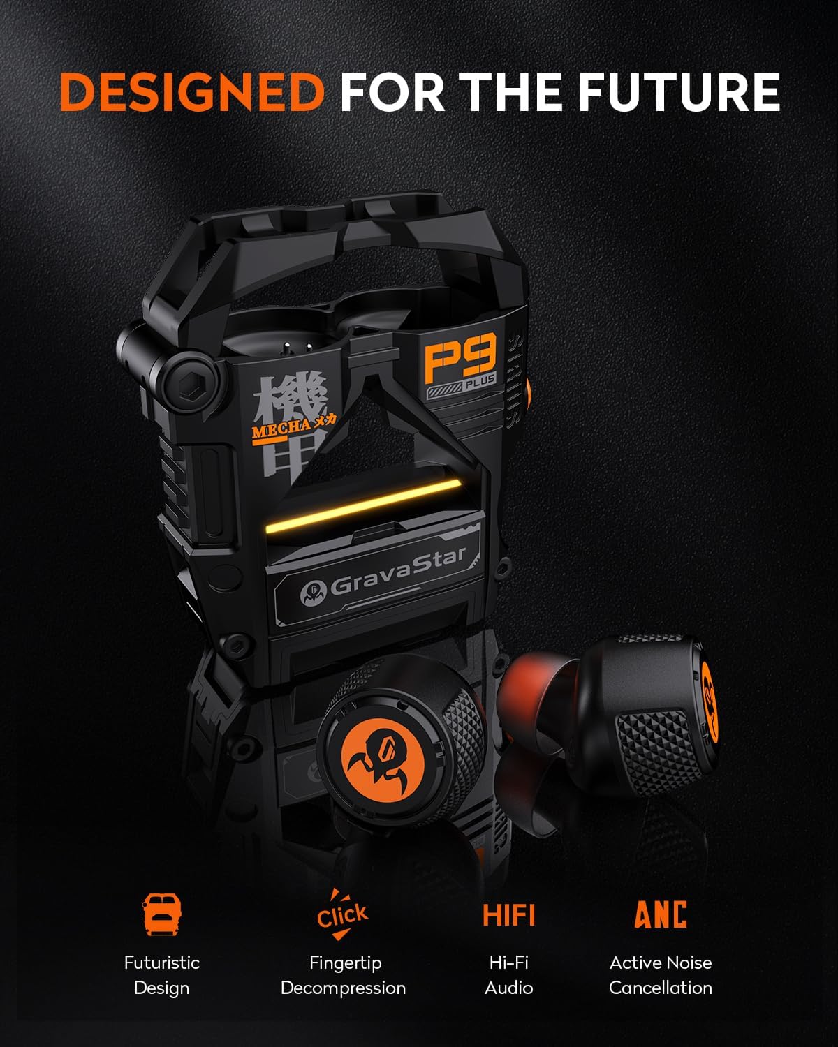 GravaStar Sirius Plus True Wireless Earbuds, Bluetooth 5.3 Active Noise Cancellation ANC Headphones, 28H Playtime, ENC Clear Call, Customization App, IPX4 for Sports/Work -Black