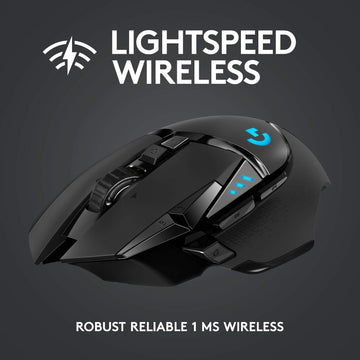 Logitech G502 Lightspeed Wireless Gaming Mouse, Hero 16K Sensor, 16,000 DPI, RGB, Adjustable Weights, 11 Programmable Buttons, Long Battery Life, On-Board Memory, PC/Mac - Black
