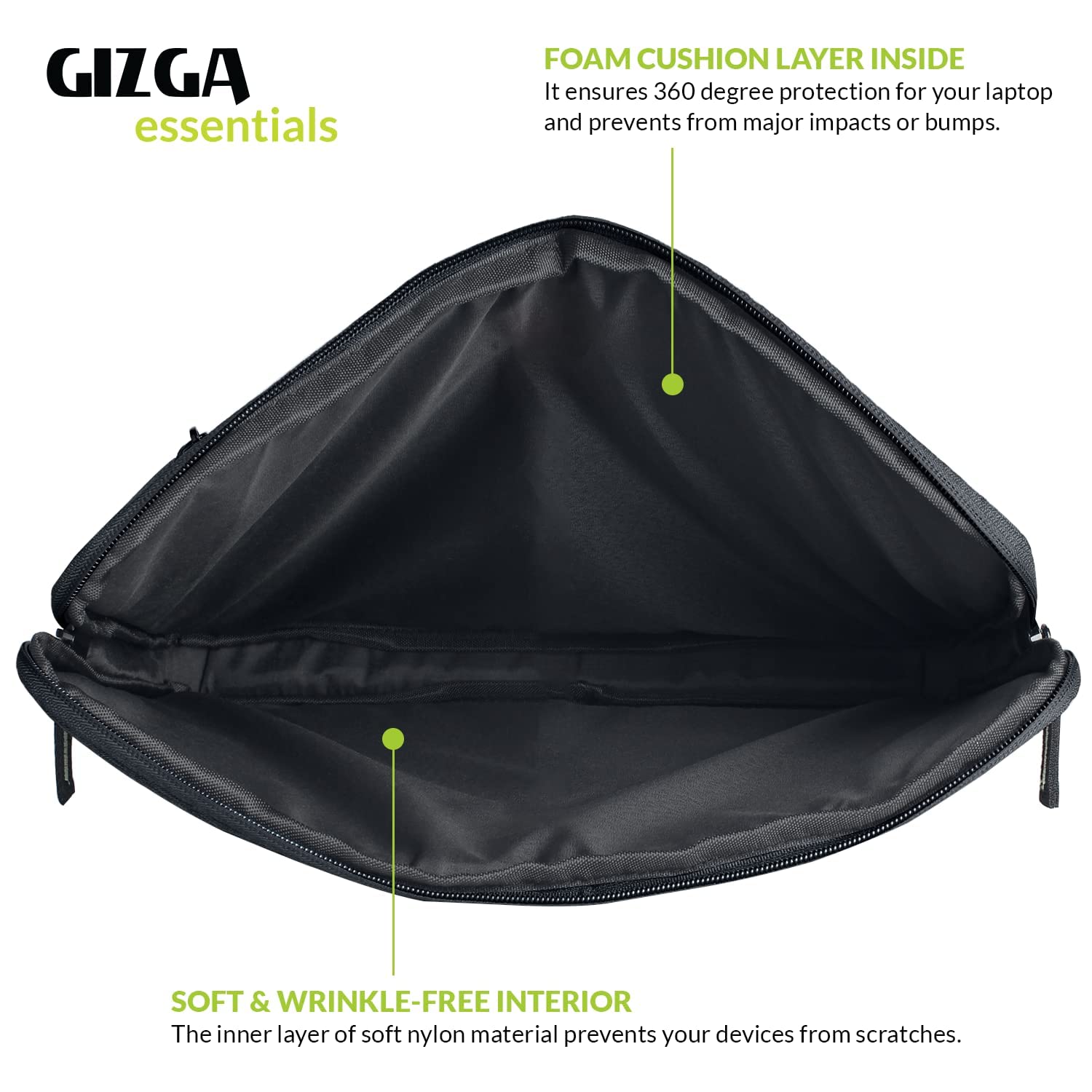 Gizga Essentials Laptop Bag Sleeve Case Cover Pouch for 13.3 Inch Laptop for Men & Women, Padded Laptop Compartment, Free Accessories Pouch, Premium Zipper Closure, Water Repellent Nylon Fabric-Grey