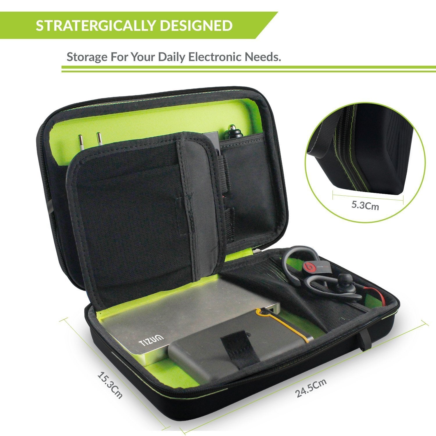 AirCase Electronics Organizer Bag with Shockproof EVA Hardshell & Soft Lining, 2 Mesh Pockets, 11 Elastic Loops | Gadget Organizer for HDD/SSD, Power Bank, Cables, Adapters, Chargers, Gadgets (Black)