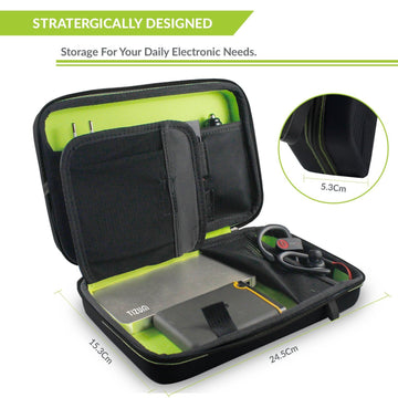 AirCase Electronics Organizer Bag with Shockproof EVA Hardshell & Soft Lining, 2 Mesh Pockets, 11 Elastic Loops | Gadget Organizer for HDD/SSD, Power Bank, Cables, Adapters, Chargers, Gadgets (Black)