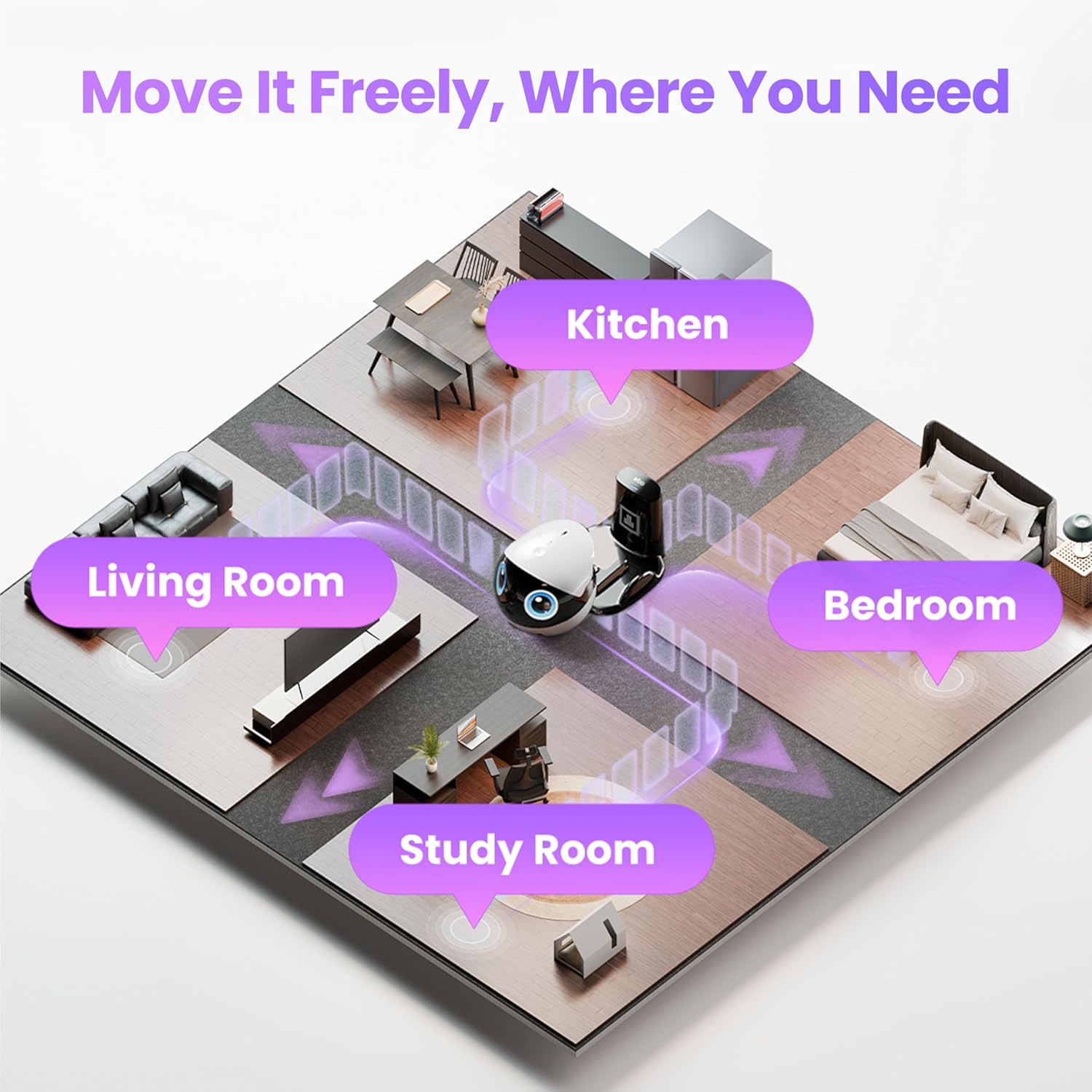 Enabot EBO 3K Home Camera Robot Air 2 Plus: Indoor Camera, Movable Robot Companion, 2-Way Video, AI Chat Mode, Auto-Recharge, Long Battery Life, Custom Facial Image, Night Vision, 32GB Memory Card