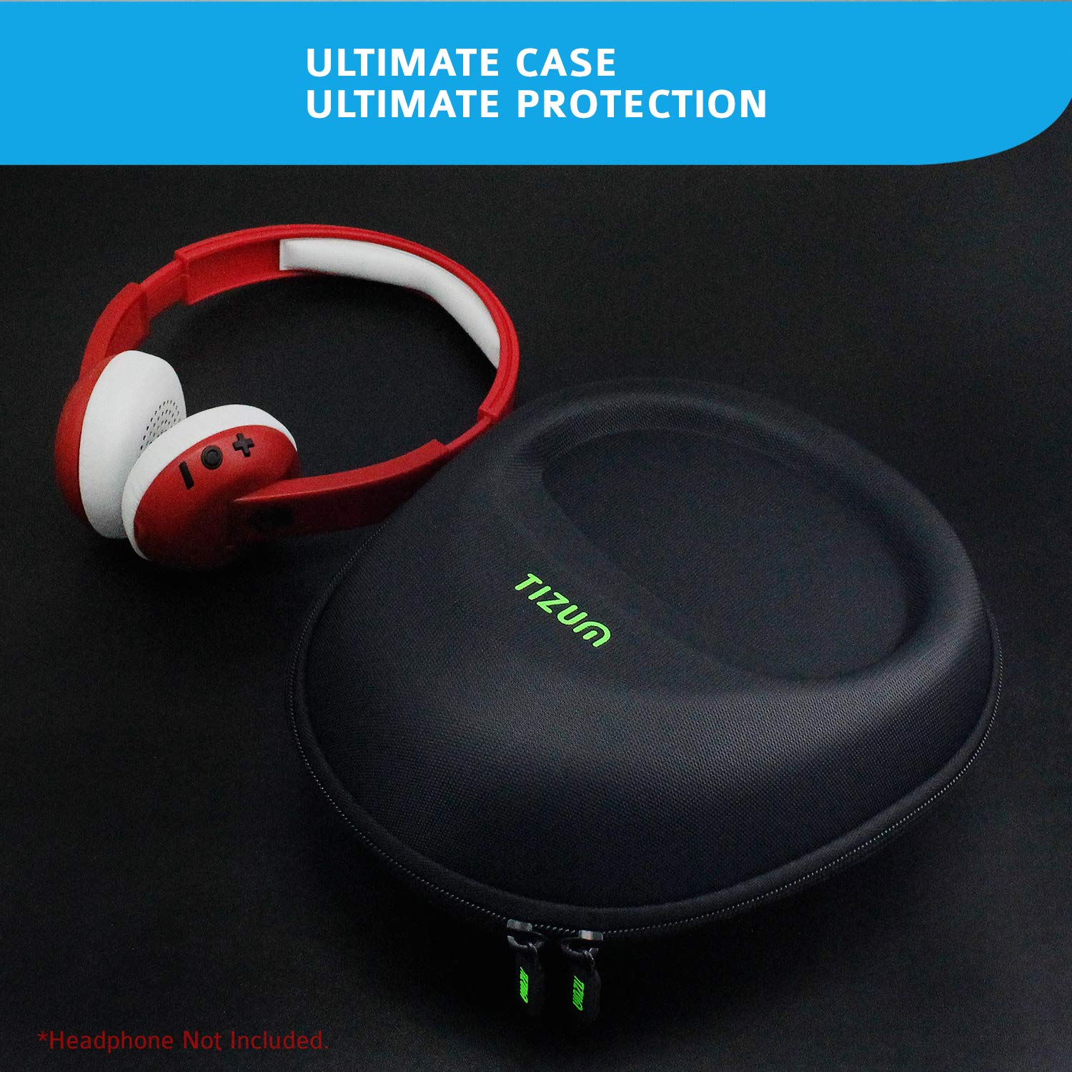 Tizum EVA Material Hard Shell EVA Headphone Carrying Case for Universal Oversized Over-Ear Headset, Shockproof, Water Repellent, Anti-Pressure Portable Protective Pouch, Black