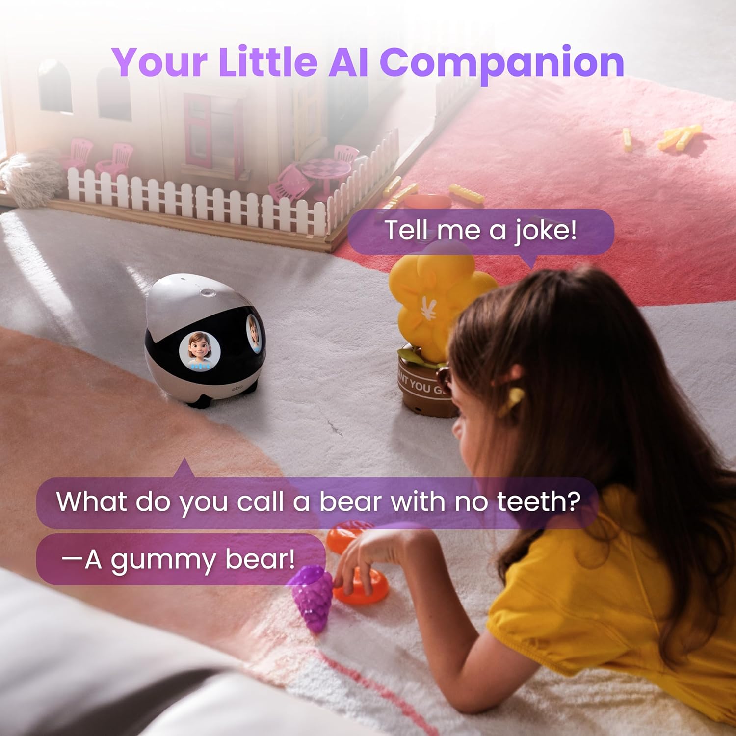 Enabot EBO 3K Home Camera Robot Air 2 Plus: Indoor Camera, Movable Robot Companion, 2-Way Video, AI Chat Mode, Auto-Recharge, Long Battery Life, Custom Facial Image, Night Vision, 32GB Memory Card