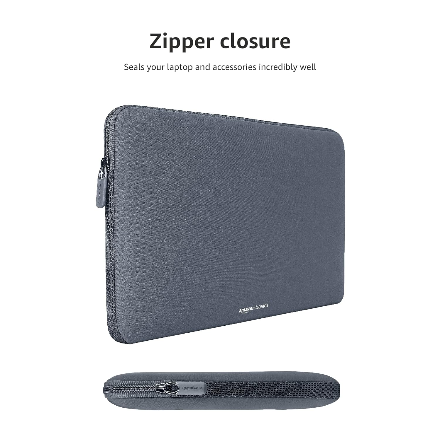 Amazon Basics Laptop Sleeve Case Cover Pouch for 14-Inch, 14.1-Inch Laptop for Men & Women | Slim Profile Neoprene, Soft Puffy Fabric Lining, 360° Protection, Smooth & Premium Zipper (Grey)