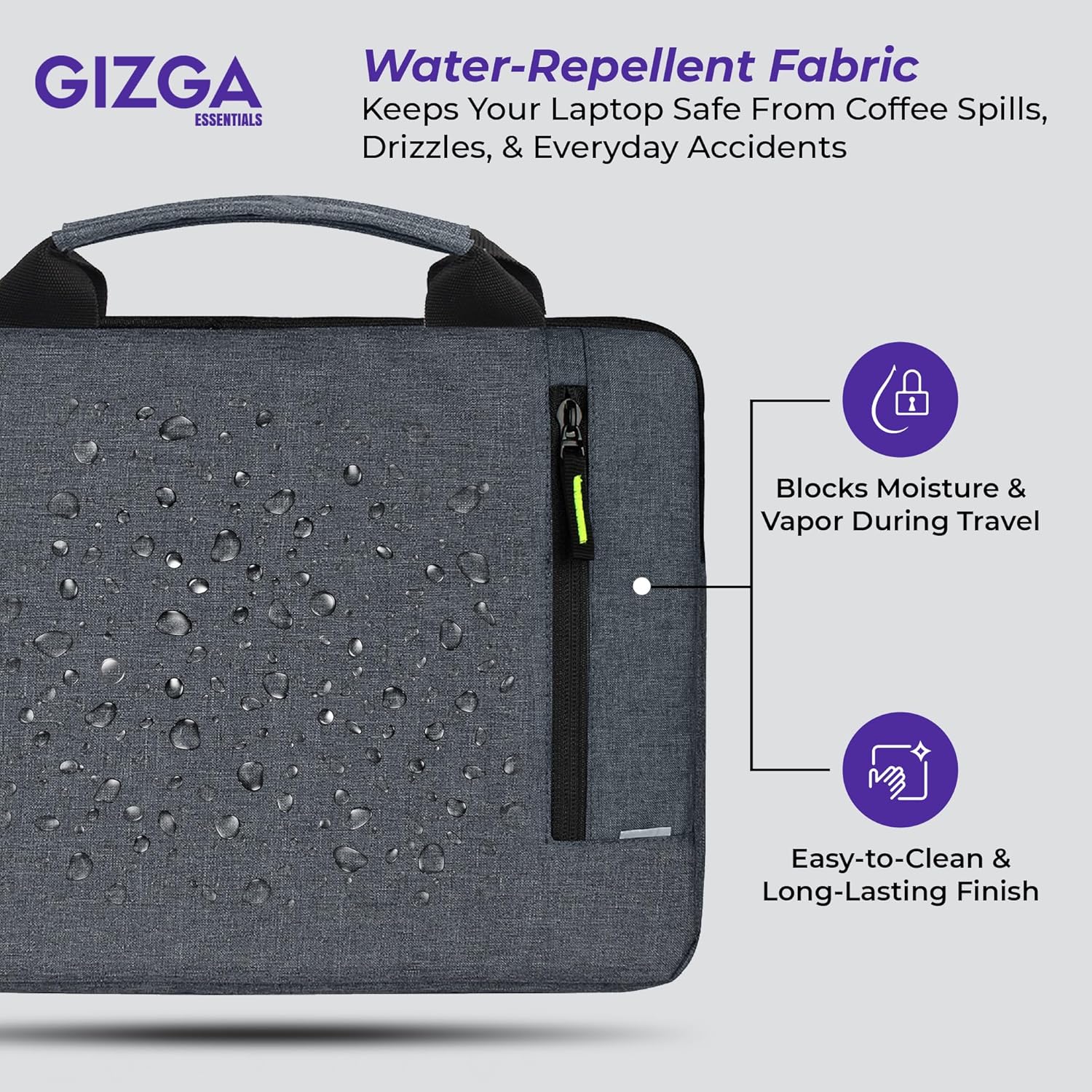 Gizga Essentials 15.6 Inch Laptop Sleeve Case Cover Pouch Bag with Handle & Front Pocket| Slim & Water-Resistant Nylon Fabric with Shockproof Foam Padding, Soft Lining & Premium Zipper Closure (Grey)