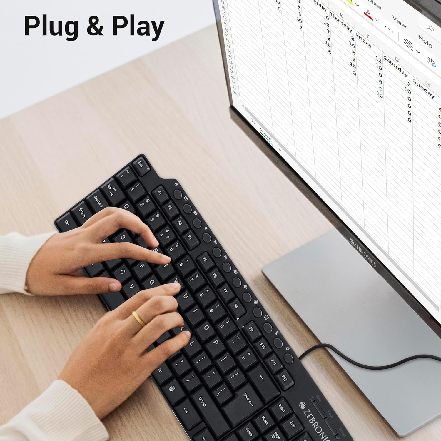 ZEBRONICS ZEB-KM2100 Multimedia USB Keyboard Comes with 114 Keys Including 12 Dedicated Multimedia Keys & with Rupee Key