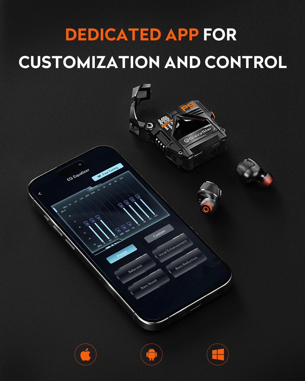 GravaStar Sirius Plus True Wireless Earbuds, Bluetooth 5.3 Active Noise Cancellation ANC Headphones, 28H Playtime, ENC Clear Call, Customization App, IPX4 for Sports/Work -Black