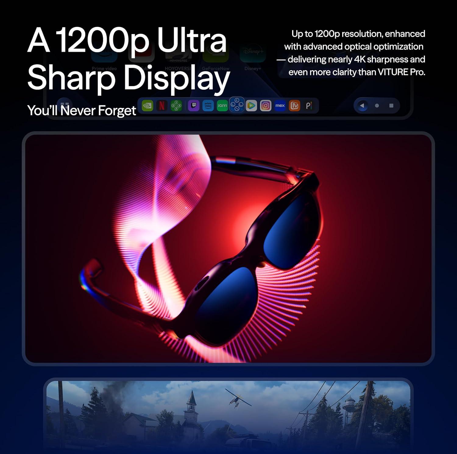 VITURE Luma Pro XR Glasses — 152” 1200p Ultra Sharp Display, 1000 Nits, 52° FOV, Dimming Adjustments, for iPhone 16/15, Android, Mac, PC, Steam Deck, First-Ever XR Experience for Switch 2 - Regular