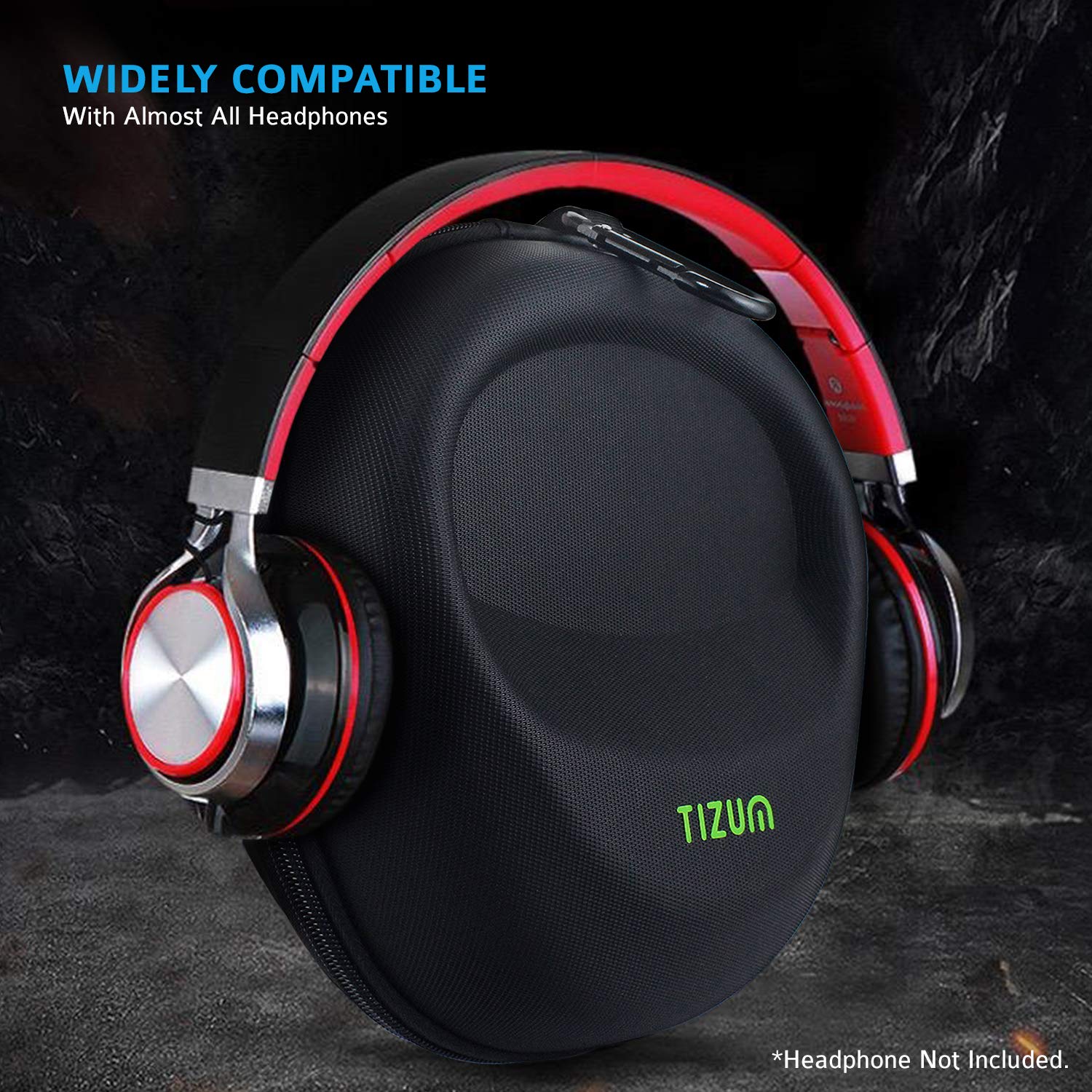 Tizum EVA Material Hard Shell EVA Headphone Carrying Case for Universal Oversized Over-Ear Headset, Shockproof, Water Repellent, Anti-Pressure Portable Protective Pouch, Black