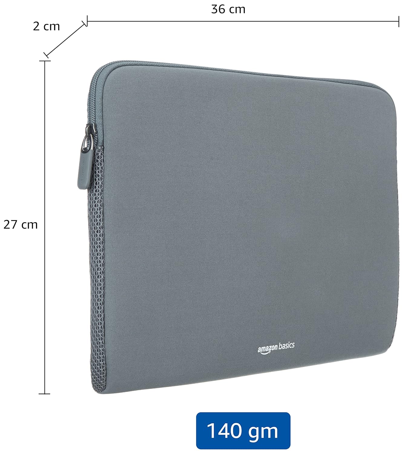 Amazon Basics Laptop Sleeve Case Cover Pouch for 14-Inch, 14.1-Inch Laptop for Men & Women | Slim Profile Neoprene, Soft Puffy Fabric Lining, 360° Protection, Smooth & Premium Zipper (Grey)