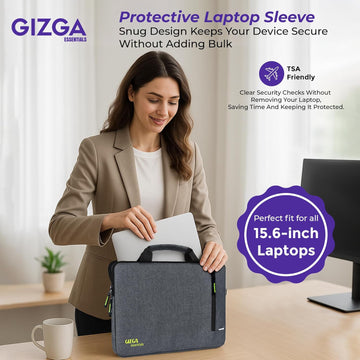 Gizga Essentials 15.6 Inch Laptop Sleeve Case Cover Pouch Bag with Handle & Front Pocket| Slim & Water-Resistant Nylon Fabric with Shockproof Foam Padding, Soft Lining & Premium Zipper Closure (Grey)
