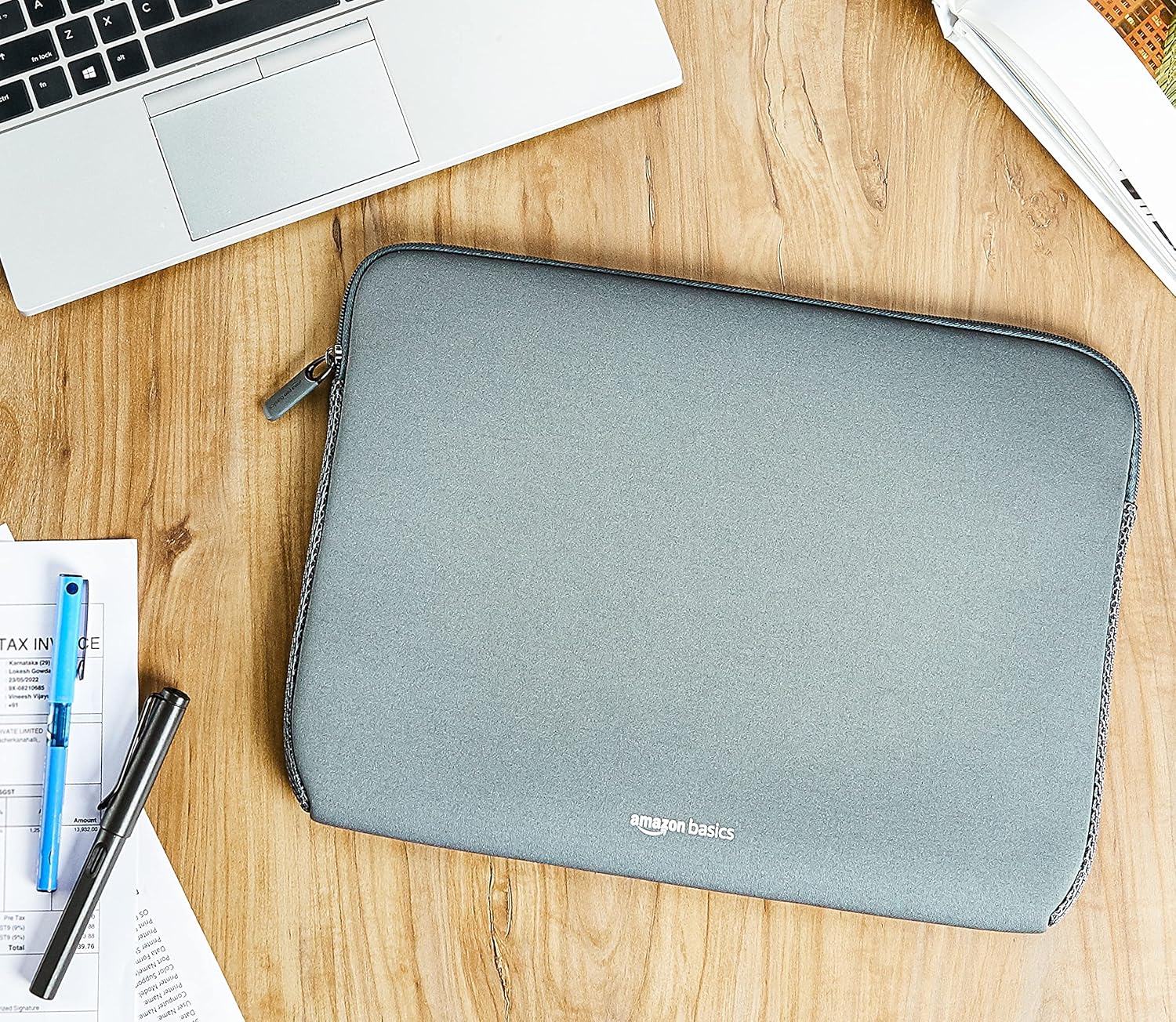 Amazon Basics Laptop Sleeve Case Cover Pouch for 14-Inch, 14.1-Inch Laptop for Men & Women | Slim Profile Neoprene, Soft Puffy Fabric Lining, 360° Protection, Smooth & Premium Zipper (Grey)