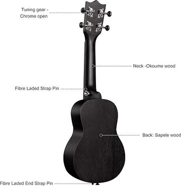 JUAREZ 53.34 cm (21") Soprano Ukulele Kit, AQUILA Strings, Sapele Body, Rosewood Fingerboard, Matte Finish, with Bag and Picks, Black", JRZ21UK/BK