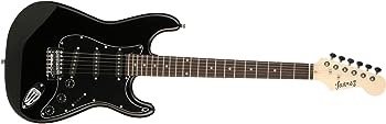 Juarez JRZ-ST02 6-String 38 Inches Wood Electric Guitar, Right Handed, Black With Case/Bag And Picks Copy