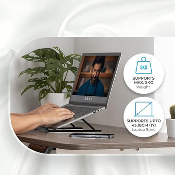 Zebronics-NS1000 Laptop Stand Featuring Foldable Design, Anti-Slip Silicone Rubber Pads, Supports Maximum of 5kgs Weight, 6 Adjustable Levels.