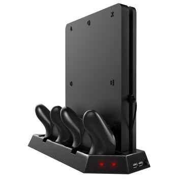 Dobe Playstation 4 Slim Console Ps4 Slim 2 In 1 Vertical Stand W/ Cooling Fan Charger Charging Station W/ Dual Charger Ports Usb Tabletop