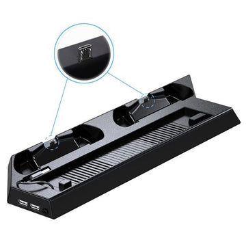 Dobe Playstation 4 Slim Console Ps4 Slim 2 In 1 Vertical Stand W/ Cooling Fan Charger Charging Station W/ Dual Charger Ports Usb Tabletop