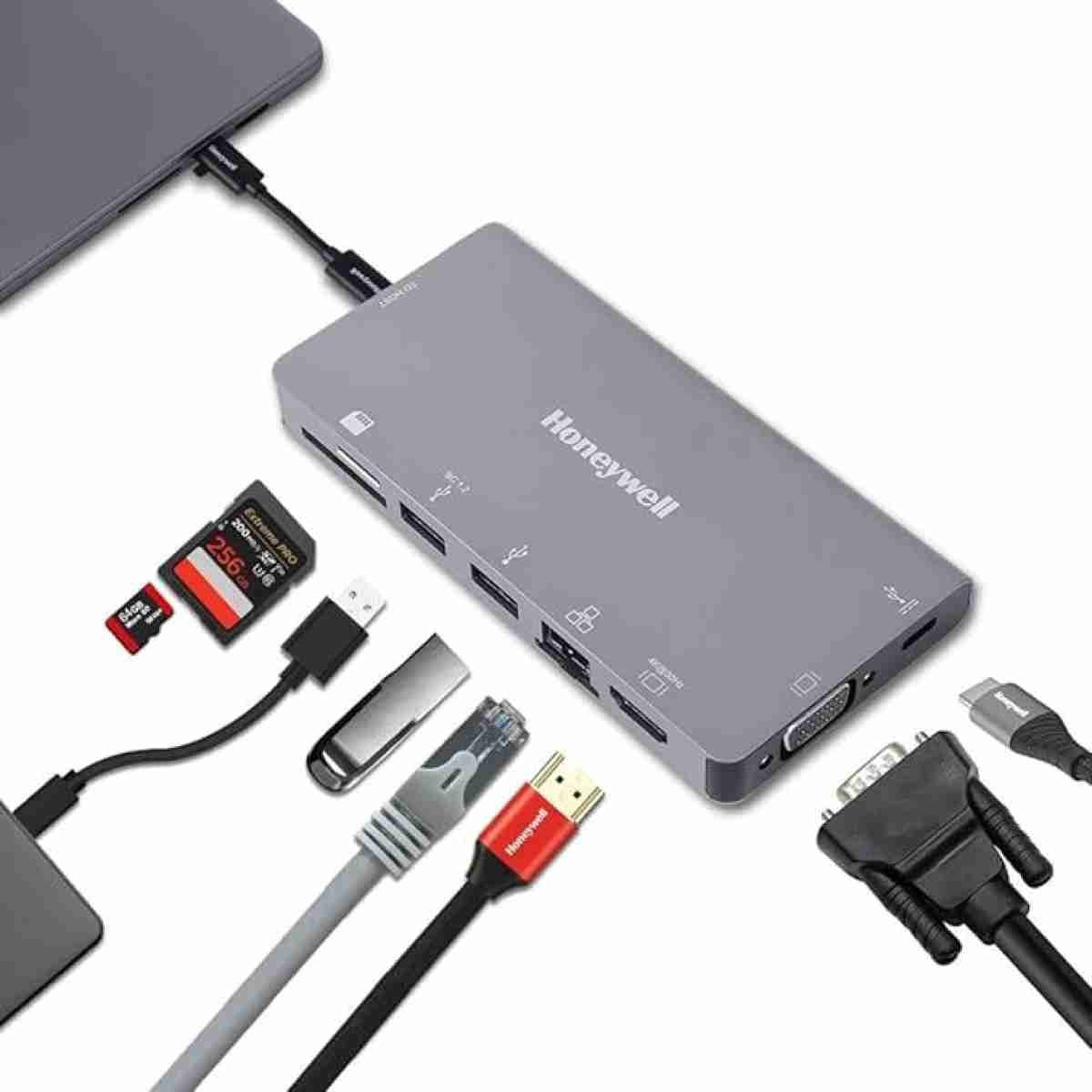 Honeywell 8-in-1 Type C Ultra Dock with 4K HDMI, VGA, RJ45 Ethernet, 2xUSB 3.0 &amp; Type C 3.0 Port, SD &amp; Micro SD Slot, Compatible with All Type C Devices- MacBook Laptop, PC, Thunderbolt 3