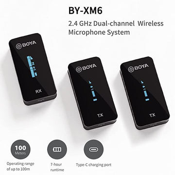 BOYA BY-XM6 S2 2.4GHz Dual Wireless Lavalier Microphone System for YouTube,Tiktok,Vlogging,Interview Live Stream Compatible with iPhone, Android, DSLR Cameras, Camcorders,