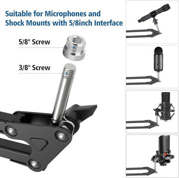 Audio Array AA-01 Suspension Boom Scissor Microphone Stand | Double Layer Mesh Pop Filter | Sturdy Boom Arm with 1.8kg Capacity | 5/8" to 3/8" Screw Adapter | Mic Holder | Mic Foam Cover | Cable Ties
