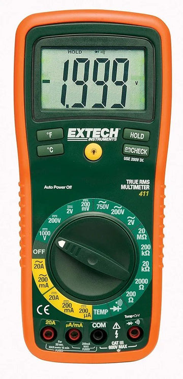 Extech EX411 True RMS Manual Ranging Digital Multimeter with, Type K Remote Probe Thermometer