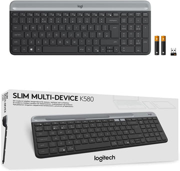 Logitech K580 Slim Multi-Device Wireless Keyboard Bluetooth/Receiver, Compact, Easy Switch, 24 Month Battery, Win/Mac, Desktop, Tablet, Smartphone, Laptop Compatible - Graphite