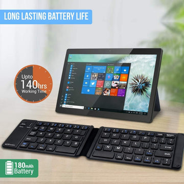 Portronics Chicklet Foldable QWERTY Keyboard, Mini Pocket Sized, Rechargeable, Bluetooth Wireless, One Touch Connect Button, for iOS, Android and Windows Tabs, Smartphones, Black