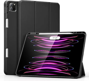 ESR for iPad Pro 12.9 inch Case (2022/2021, 6th/5th Gen), iPad Pro Cover, Built-in Pencil Holder, Pencil 2 Support, Flexible Back Cover, Trifold Stand, Auto Sleep/Wake, Rebound Pencil Series, Black iPad-55