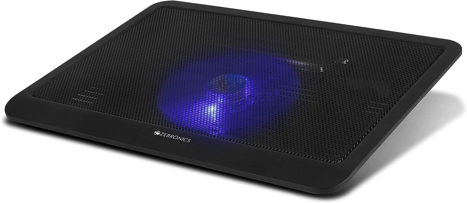 Zebronics Zeb- NC1200 USB Powered Laptop Cooling Pad with 125mm Fan, Pass Through USB Connector and Blue LED Light