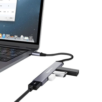 Amazon Basics 4-in-1 USB Hub with Type C Multiport Adapter, up to 5 Gbps Data Transfer Speed for PC, Laptops, MacBooks