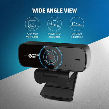 HP w300 1080p/30 Fps FHD Webcam, Built-in Dual Digital Mic, Plug and Play, Wide-Angle View for Video Calling, Skype, Zoom, Microsoft Teams